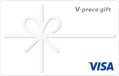 右上にV-preca gift、右下にVISAと記載された白色のVisaギフトカード（Ｖプリカギフト）